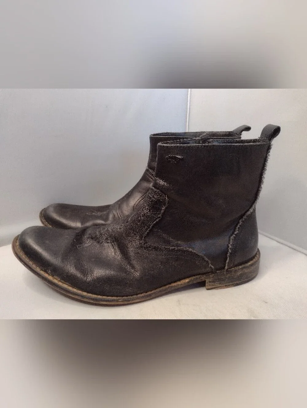 Rocket Dog Men's Mirza Black Leather Frayed Edge Zip Up Ankle Boots 13